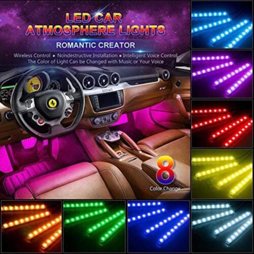 Car Interior Atmosphere Light  12 LED/4PC RGB Colours With Remote And Music