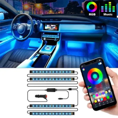 Car Interior Atmosphere Light  12 LED/4PC RGB Colours With Remote And Music (APP)