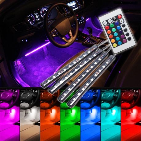 Car Interior Atmosphere Light 12 LED/4PC RGB Colours With Remote And Music - Image 2